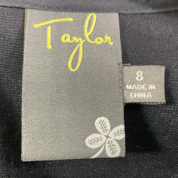 Taylor Black Dress, Ruffled Sleeves, Size 8, Rayon/Nylon/Spandex - Picture 6 of 9